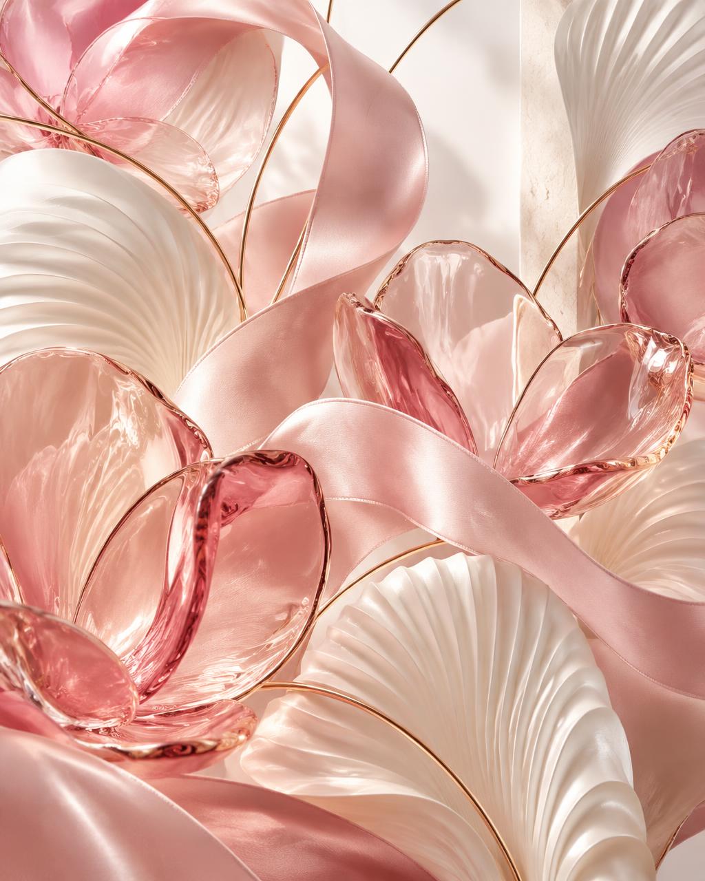 Abstract blush glass, satin, and pearl-inspired artwork